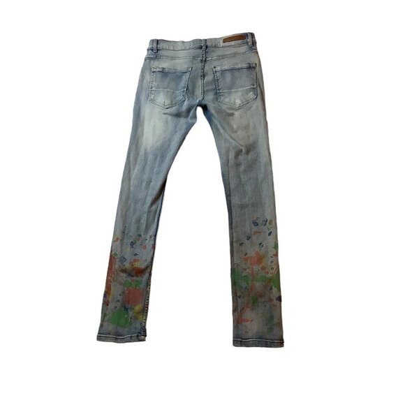 Evolution In Design Distressed Paint Splatter Skinny Denim Jeans Mens Size 30x31 - Picture 11 of 12